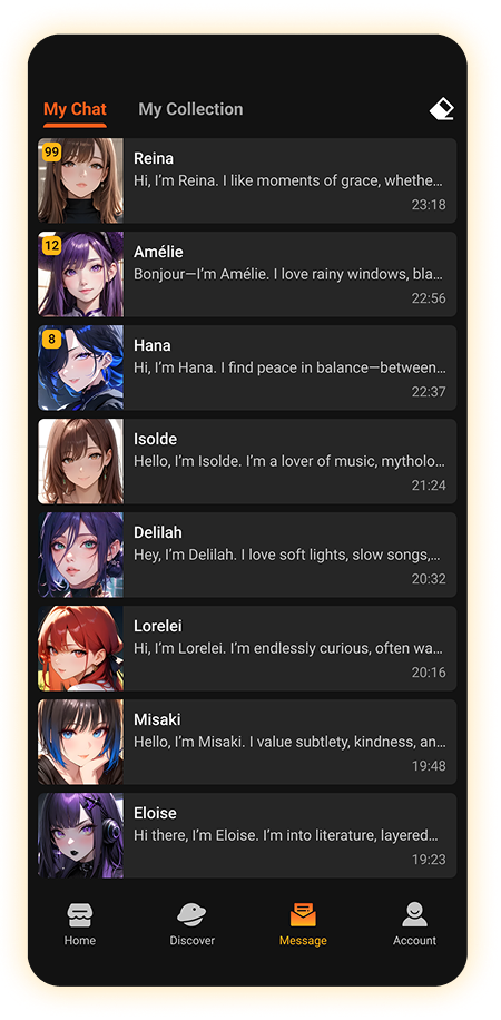 Chat list with AI characters